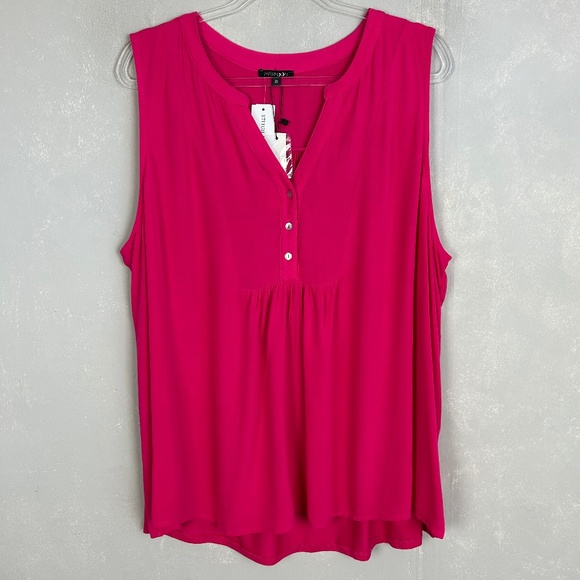 Stitch Fix Papermoon plus size 2X Ryan blouse magenta sleeveless mixed media NEW - Picture 1 of 13